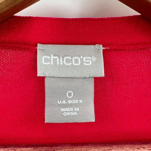 Chico's Ruched-Sleeve Cardigan Size 0 4 Vibrant Berry Red 3/4 Sleeve Open Front - Picture 5 of 6